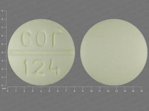 Yellow Round pill with imprint cor;124 — Glyburide Glyburide 2.5 mg; (view 3)