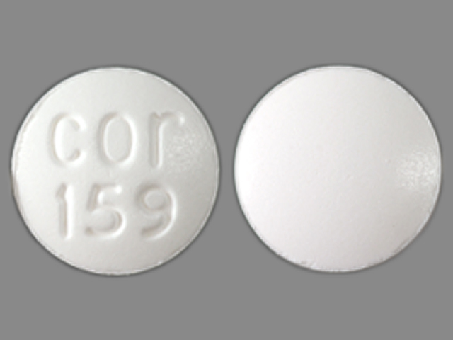 White Round pill with imprint cor;159 — Cilostazol Cilostazol 100 mg; (view 2)