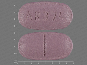 Purple Oval pill with imprint AR;374 — Colchicine Colchicine 0.6 mg; (view 3)