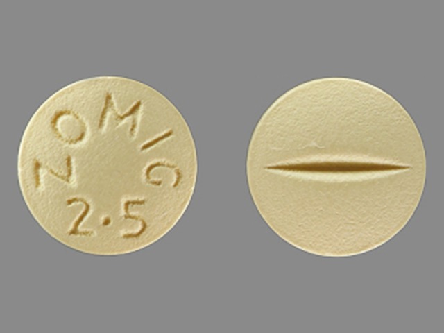 Yellow Round pill with imprint ZOMIG;25 — Zomig Zolmitriptan 2.5 mg; (view 2)