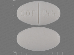 White Oval pill with imprint cor;144 — Benztropine mesylate 1 mg (view 3)