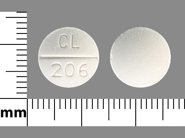 White Round pill with imprint CL;206 — Sodium bicarbonate 650 mg (view 2)
