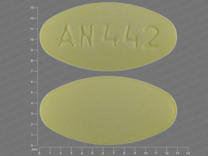 Yellow Oval pill with imprint AN;442 — Meclizine hydrochloride Meclizine hydrochloride 25 mg; (view 4)