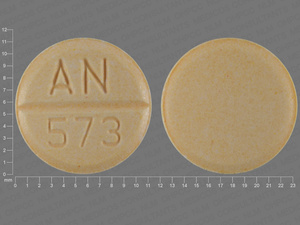 Yellow Round pill with imprint AN;573 — Bethanechol chloride Bethanechol chloride 25 mg; (view 4)