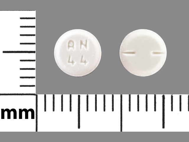 White Round pill with imprint AN;44 — Primidone Primidone 50 mg; (view 2)