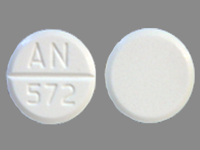 White Round pill with imprint AN;572 — Bethanechol chloride Bethanechol chloride 10 mg; (view 2)