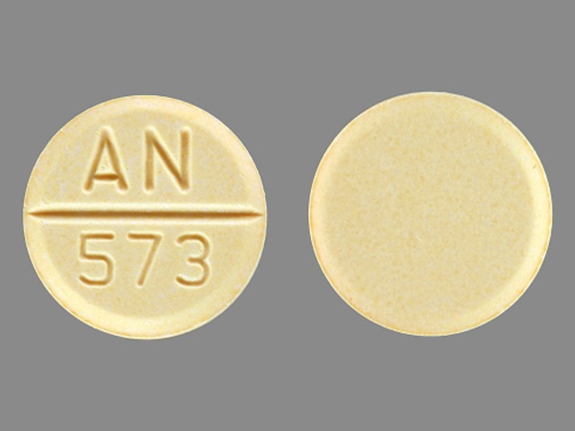 Yellow Round pill with imprint AN;573 — Bethanechol chloride Bethanechol chloride 25 mg; (view 6)