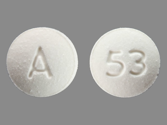 White Round pill with imprint 53;A — Benazepril hydrochloride Benazepril hydrochloride 20 mg; (view 2)