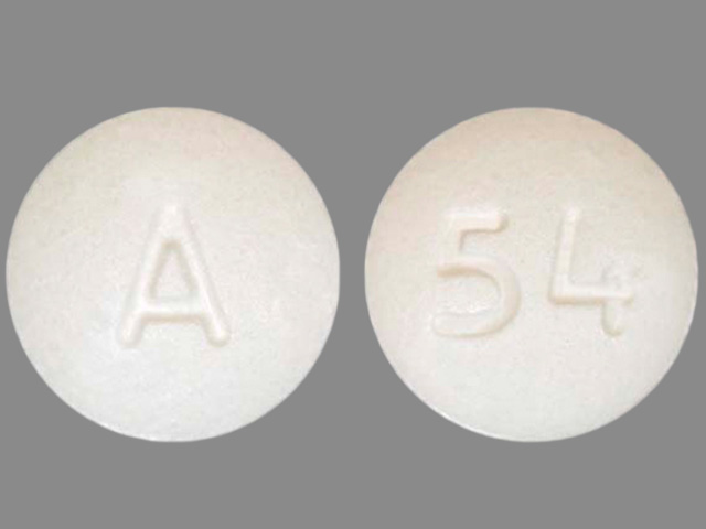 White Round pill with imprint 54;A — Benazepril hydrochloride Benazepril hydrochloride 40 mg; (view 2)