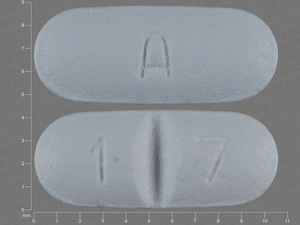 Blue Oval pill with imprint A;1;7 — Sertraline 50 mg (view 2)