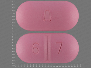 Pink Oval pill with imprint A;6;7 — Amoxicillin Amoxicillin 875 mg; (view 4)