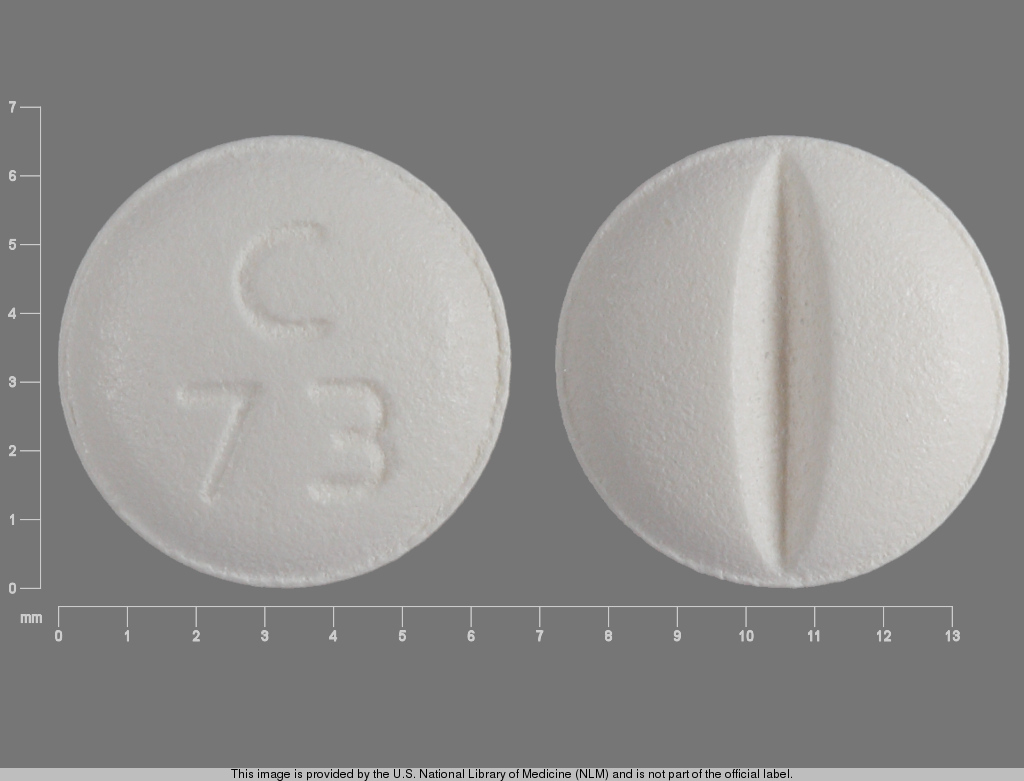 White Round pill with imprint C;73 — Metoprolol tartrate Metoprolol tartrate 25 mg; (view 3)