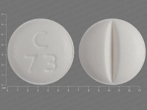 White Round pill with imprint C;73 — Metoprolol tartrate Metoprolol tartrate 25 mg; (view 6)