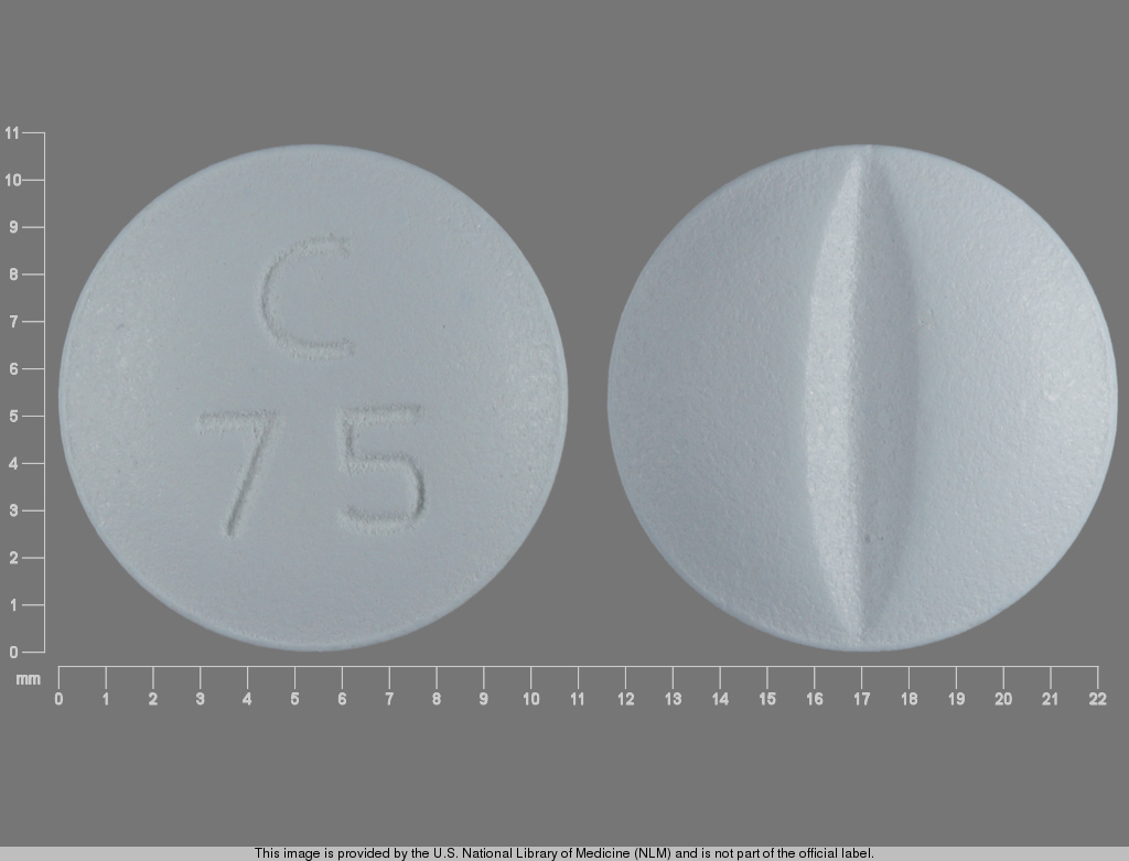 Blue Round pill with imprint C;75 — Metoprolol tartrate Metoprolol tartrate 100 mg; (view 2)