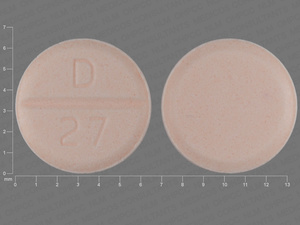Pink Round pill with imprint D;27 — Hydrochlorothiazide Hydrochlorothiazide 25 mg; (view 2)
