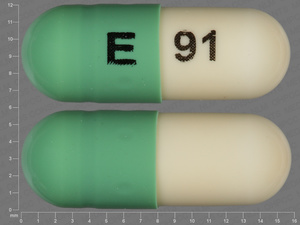 Green;white Capsule pill with imprint E;91 — Fluoxetine Fluoxetine hydrochloride 20 mg; (view 2)