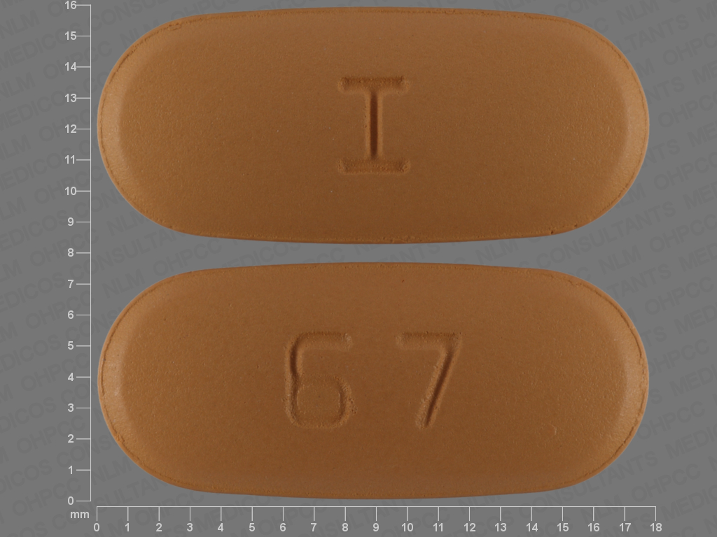 Gray;orange Oval pill with imprint I;67 — Valsartan Valsartan 160 mg; (view 2)