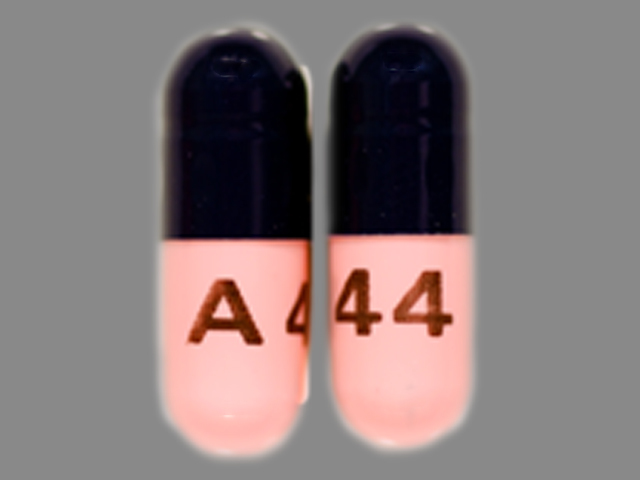 Blue, pink Capsule pill with imprint A44 — Amoxicillin 250 mg (view 3)
