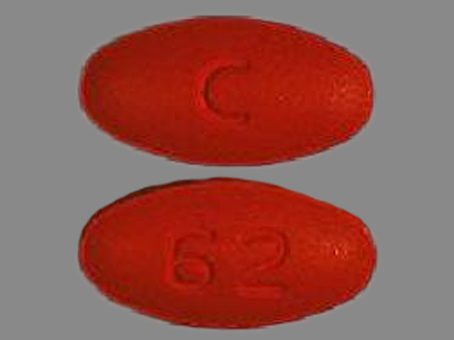 Red Oval pill with imprint C;62 — Cefpodoxime proxetil Cefpodoxime proxetil 200 mg; (view 2)