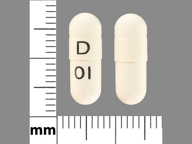 White Capsule pill with imprint D;01 — Zidovudine Zidovudine 100 mg; (view 2)