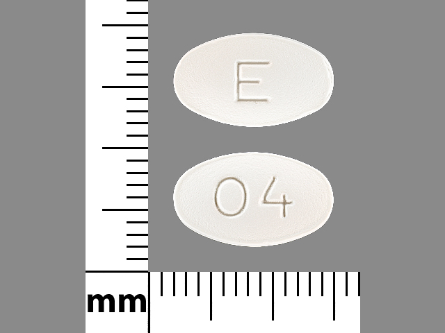 White Oval pill with imprint E;04 — Carvedilol Carvedilol 25 mg; (view 2)