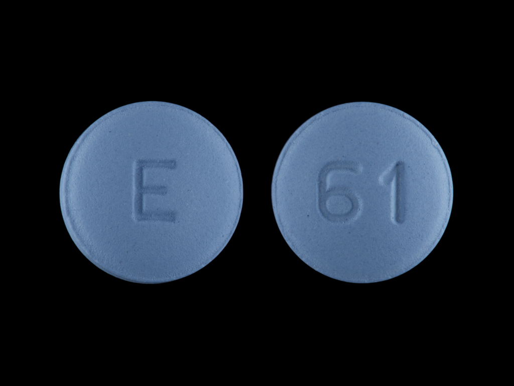 Blue Round pill with imprint E;61 — Finasteride Finasteride 5 mg; (view 2)