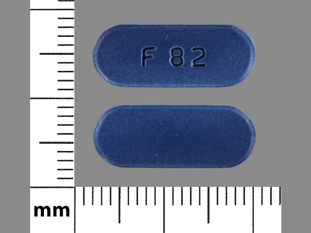 Blue Capsule pill with imprint F;82 — Valacyclovir hydrochloride Valacyclovir hydrochloride 500 mg; (view 2)