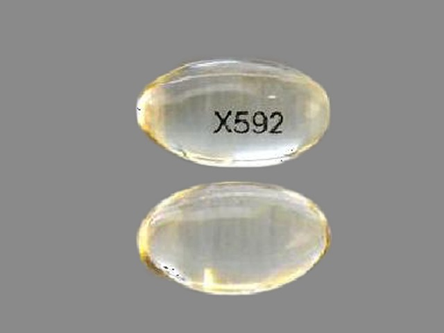 Yellow Capsule pill with imprint X592 — Zipsor Diclofenac potassium 25 mg; (view 2)