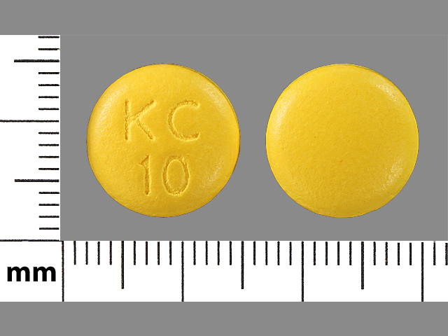 Yellow Round pill with imprint KC;10 — Klor-con Potassium chloride 750 mg; (view 2)