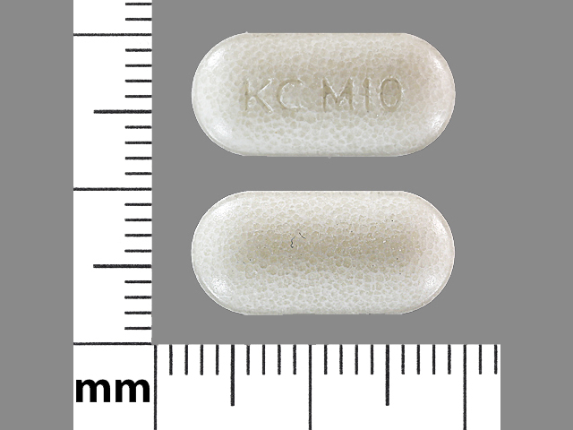 White Oval pill with imprint KC;M10 — Klor-con m Potassium chloride 750 mg; (view 2)