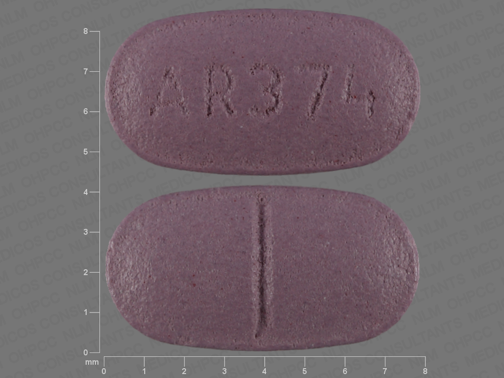 Purple Oval pill with imprint AR374 — Colchicine 0.6 mg (view 2)