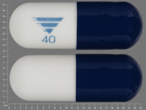 Blue;white Capsule pill with imprint 40 — Omeprazole/sodium bicarbonate Omeprazole 40 mg;sodium bicarbonate 1100 mg; (view 2)
