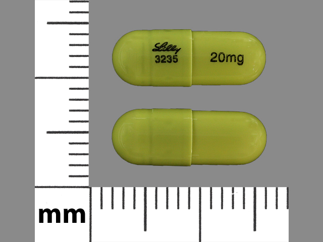 Green Capsule pill with imprint Lilly;3235;20;mg — Duloxetine 20 mg (view 2)