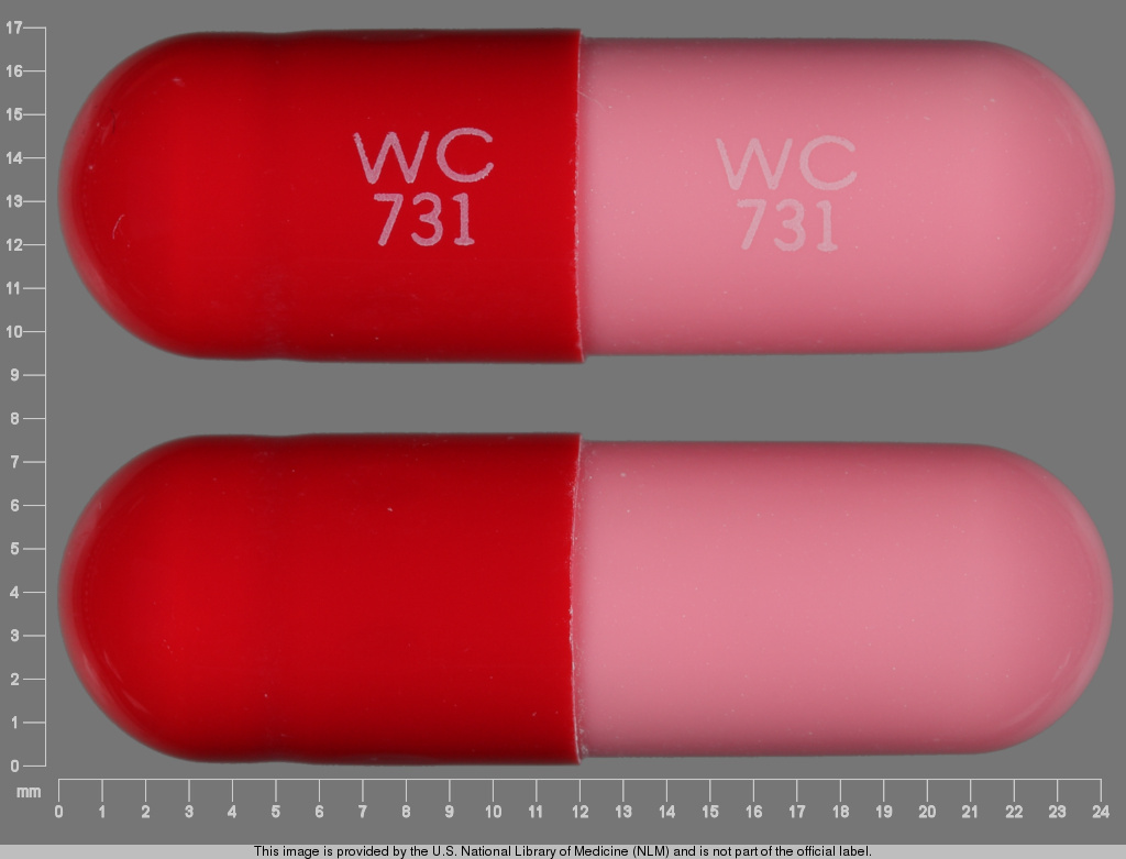 Orange Capsule pill with imprint WC;731 — Amoxicillin Amoxicillin 500 mg; (view 2)