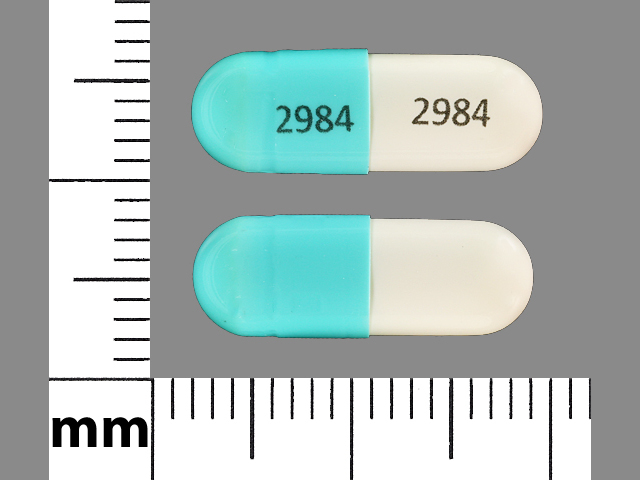 Blue;white Capsule pill with imprint 2984 — Doxycycline hyclate Doxycycline hyclate 50 mg; (view 2)