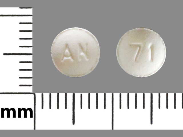 White Round pill with imprint AN;71 — Hydroxyzine hydrochloride Hydroxyzine hydrochloride 25 mg; (view 2)