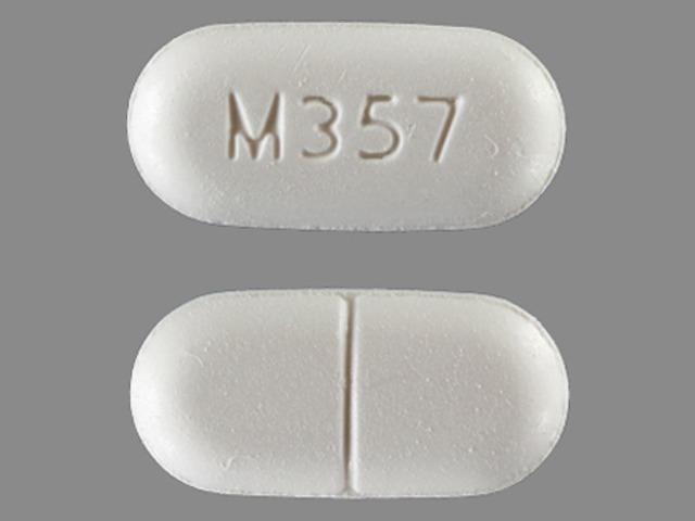 White Oval pill with imprint M357 — Hydrocodone bitartrate and acetaminophen Hydrocodone bitartrate 5 mg;acetaminophen 500 mg; (view 3)