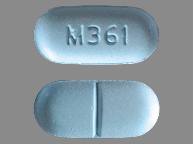 Blue Oval pill with imprint M361 — Hydrocodone bitartrate and acetaminophen Hydrocodone bitartrate 10 mg;acetaminophen 650 mg; (view 2)