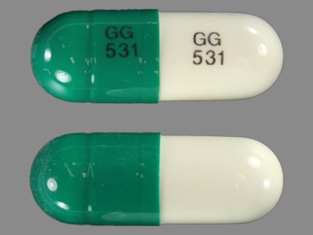 Green Capsule pill with imprint GG531 — Temazepam Temazepam 15 mg; (view 2)