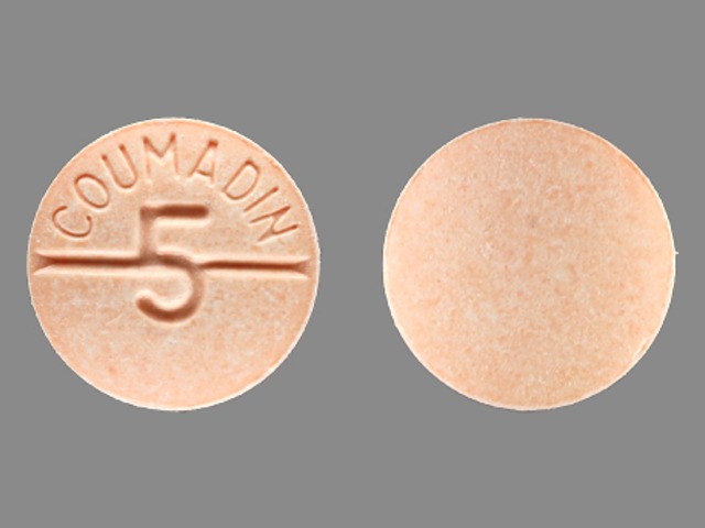 Orange Round pill with imprint 5;COUMADIN — Coumadin Warfarin sodium 5 mg; (view 2)