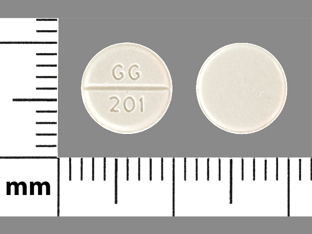 White Round pill with imprint GG201 — Furosemide Furosemide 40 mg; (view 2)