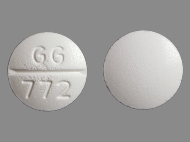 White Round pill with imprint GG772 — Glipizide Glipizide 10 mg; (view 2)