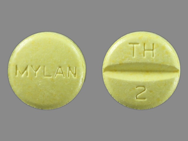 Yellow Round pill with imprint MYLAN;TH;2 — Triamterene and hydrochlorothiazide Triamterene 75 mg;hydrochlorothiazide 50 mg; (view 3)