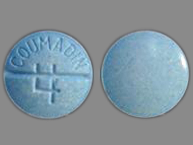 Blue Round pill with imprint 4;COUMADIN — Coumadin Warfarin sodium 4 mg; (view 2)