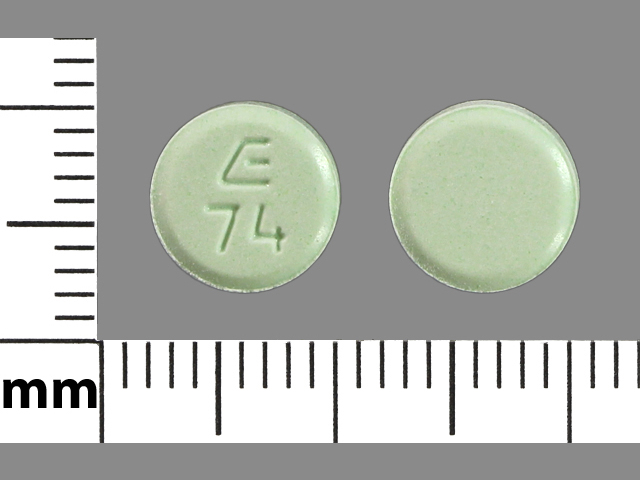 Green Round pill with imprint E;74 — Lovastatin Lovastatin 40 mg; (view 2)