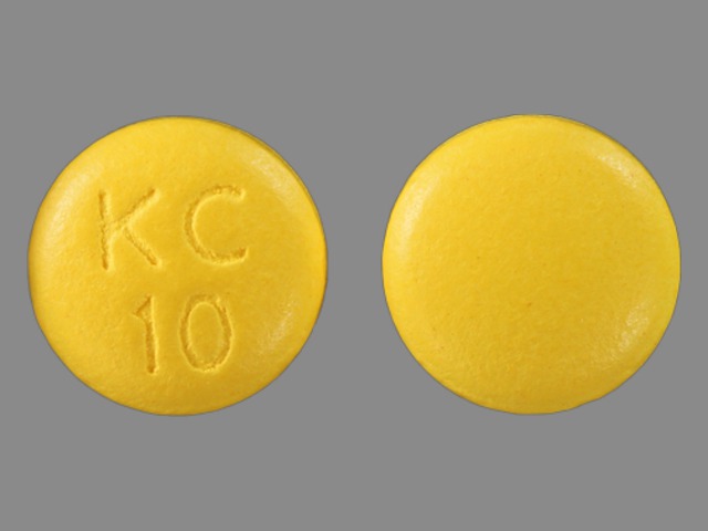 Yellow Round pill with imprint KC;10 — Klor-con Potassium chloride 750 mg; (view 3)