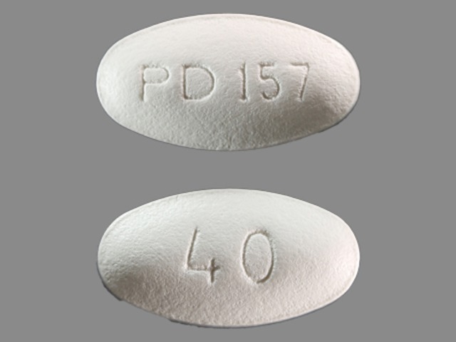 White Oval pill with imprint PD;157;40 — Lipitor Atorvastatin calcium trihydrate 40 mg; (view 2)