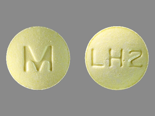 Yellow Round pill with imprint LH2;M — Lisinopril and hydrochlorothiazide Lisinopril 20 mg;hydrochlorothiazide 12.5 mg; (view 4)