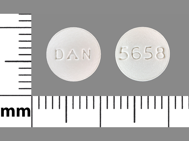 White Round pill with imprint DAN;5658 — Cyclobenzaprine hydrochloride Cyclobenzaprine hydrochloride 10 mg; (view 4)