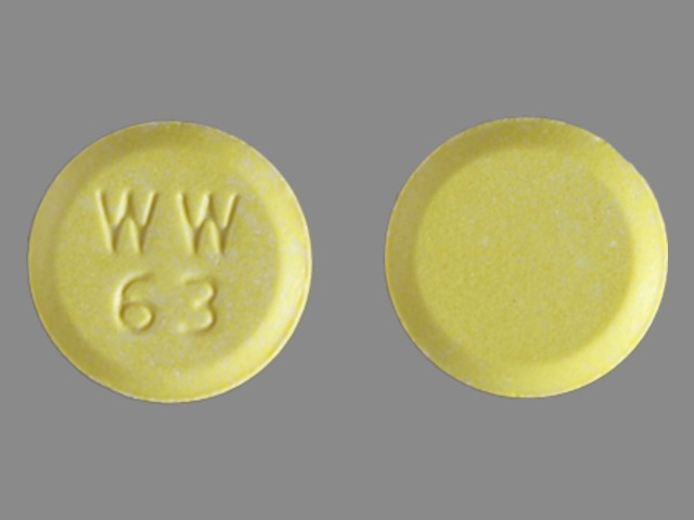 Yellow Round pill with imprint WW;63 — Lisinopril with hydrochlorothiazide Hydrochlorothiazide 12.5 mg;lisinopril 20 mg; (view 2)